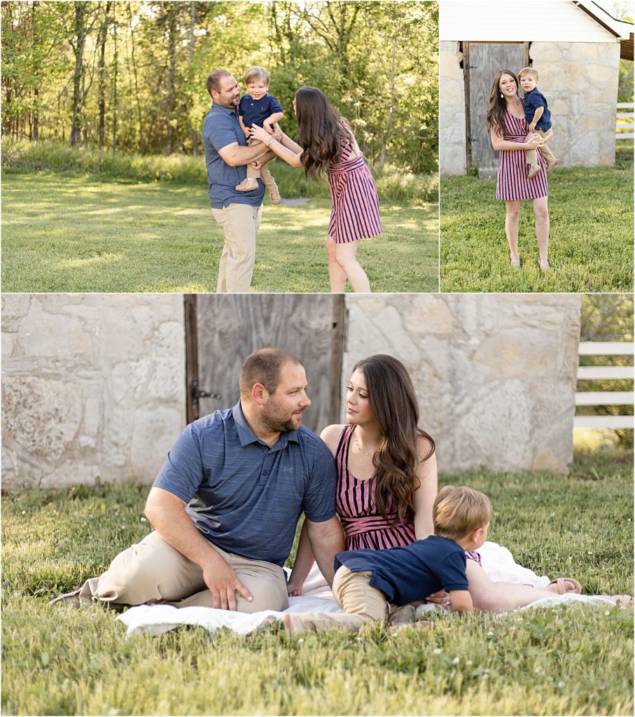 couple in their mid twenties with their 20 month old son posing for mini sessions taken by Kimberly Martindale Photography